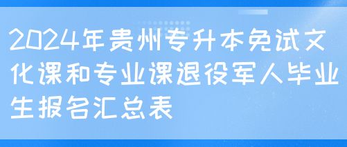 2024贵州专升本免试文化课和专业课退役军人毕业生报名汇总表