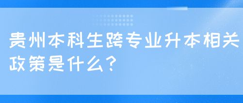 贵州本科生跨专业升本相关政策是什么？